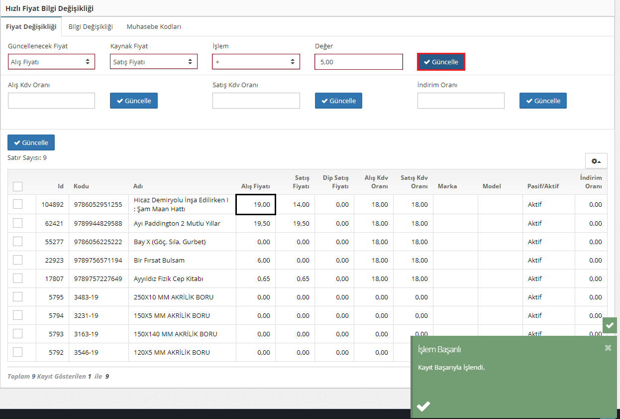 fiyat bilgi değişikliği 6